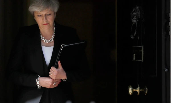 Britain's Prime Minister, Theresa May, leaves after speaking outside 10 Downing Street, following the attack at Finsury Park Mosque, in central London, Britain June 19, 2017.  REUTERS/Stefan Wermuth