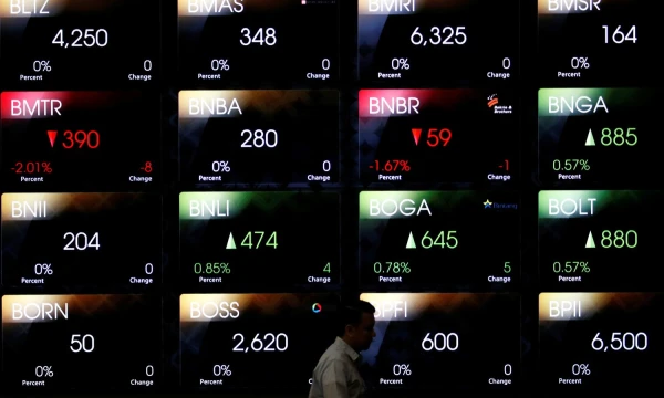 A man walks past a screen at the Indonesia Stock Exchange building in Jakarta, Indonesia, September 6, 2018. REUTERS/Willy Kurniawan