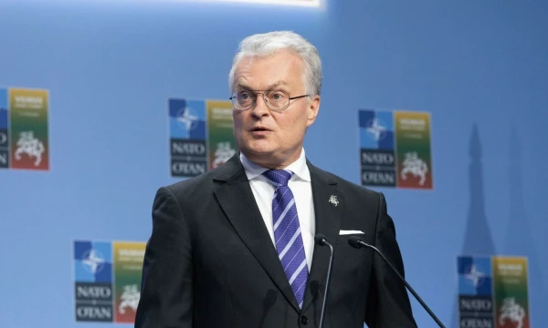 Gitanas Nausėda, Lietuvos Resbublikos Prezidentas spaudos konferencijoje NATO viršūnių susitikimo metu. Juditos Grigelytės (VŽ) nuotr.