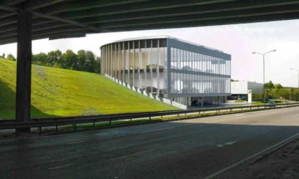 Naująjį prekybos saloną planuojama pastatyti per metus. Architektų biuro „Forma“ vizualizacija.