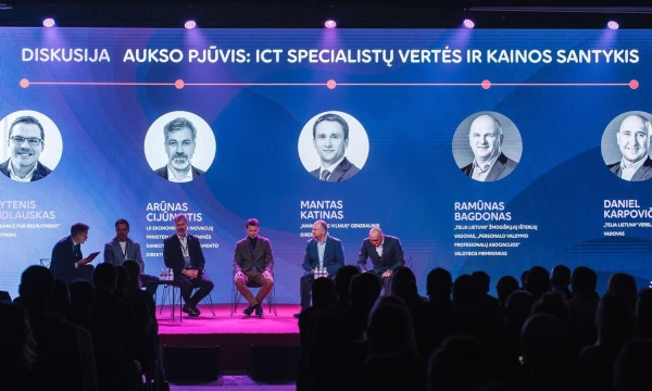 „Telia VIP gyvai“ diskusijos „Aukso pjūvis: ICT specialistų vertės ir kainos santykis“ dalyviai.

