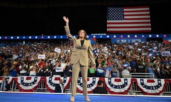 Kamala Harris, JAV viceprezidentė ir kandidatė į prezidentus. Robyno Becko (AFP / „Scanpix“) nuotr.