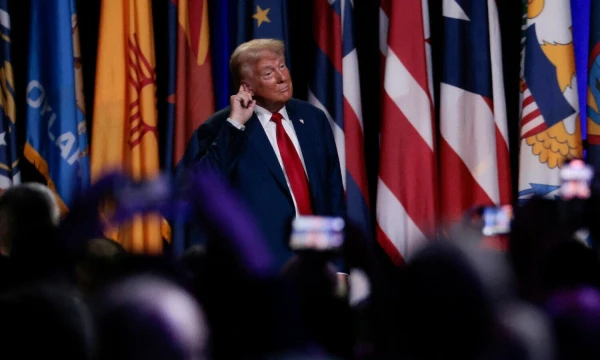 D. Trumpas, kandidatas į JAV prezidentus, nacionalinės Jungtinių Valstijų gvardijos suvažiavime Detroite. Jeffo Kovalskio (AFP / „Scanpix“) nuotr.