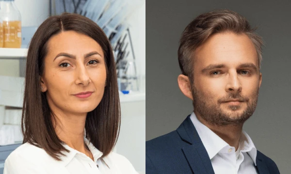 Irma Kurtinaitytė, biotechnologijų įmonės „Caszyme“ administracijos vadovė, ir Justinas Uba, UAB „Goštauto klinika“ direktorius.