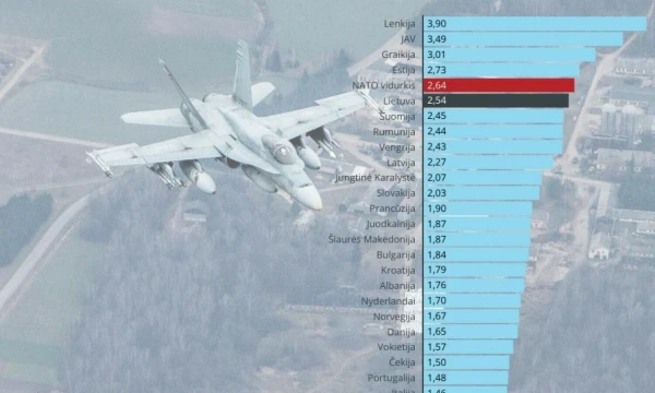 NATO narių išlaidos gynybai, BVP %. VŽ infografika.