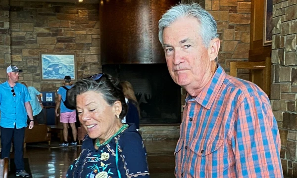 Jerome'as Powellas, FED valdybos pirmininkas Jackson Hole simpoziume. Ann Saphir („Reuters“ / „Scanpix“) nuotr.