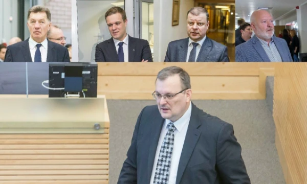Iš kairės: Algirdas Butkevičius, Gabrielius Landsbergis, Saulius Skvernelis, Eurgenijus Gentvilas ir Kęstutis Daukšys. VŽ montažas ir nuotr.