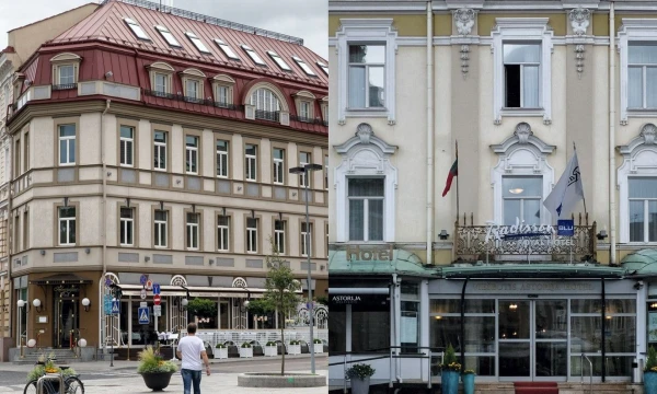 Viešbučiai „Kempinski“ ir „Radisson Blue Royal Astorija“ Vilniuje. VŽ koliažas.