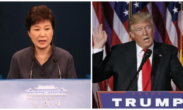 Pietų Korėjos prezidentė Park Geun-hye telefonu kalbėjosi su išrinktuoju JAV prezidentu Donaldu Trumpu. VŽ koliažas
