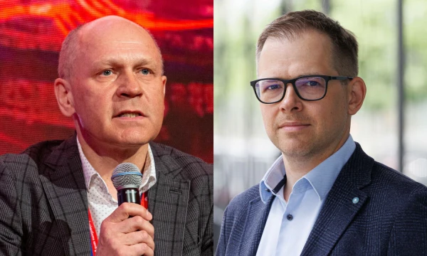 Saulius Malinauskas, „Nasdaq Vilnius” vertybinių popierių biržos prezidentas, Mykantas Urba, „Orion Securities“ Įmonių finansų skyriaus vadovas. „Mano pinigų“ koliažas.