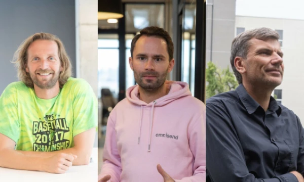 Iš kairės: Thomas Plantenga, „Vinted“ vadovas, Rytis Laurinavičius, „Omnisend“ vienas įkūrėjų ir vadovas, Darius Žakaitis, „Tech Zity“ įkūrėjas. VŽ koliažas.