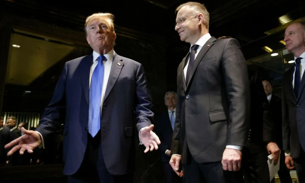 D. Trumpas ir A. Duda per susitikimą Niujorke 2024 m. balandžio 17 d. Stefano Jeremiah („AP Photo“ / „Scanpix“) nuotr.