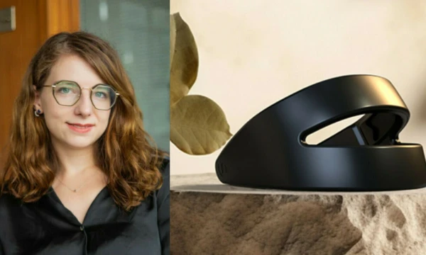 Emilė Radytė, startuolio „Samphire Neuroscience“ įkūrėja, ir smegenis stimuliuojantis lankelis. Bendrovės nuotr.