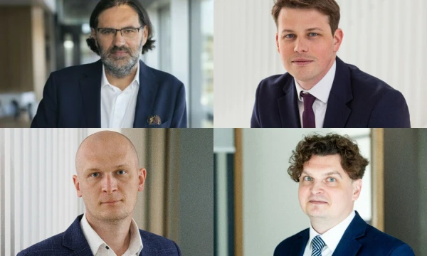 Ugnius Meidus, „Newsec“ įmonių grupės vadovas, Denisas Reinas, „CBRE Baltics“ direktoriaus pavaduotojas, Andrius Anusauskas, „Inreal“ grupės vadovas, Aurimas Astramskas, „Colliers Baltics“ vadovas Lietuvoje. VŽ koliažas.