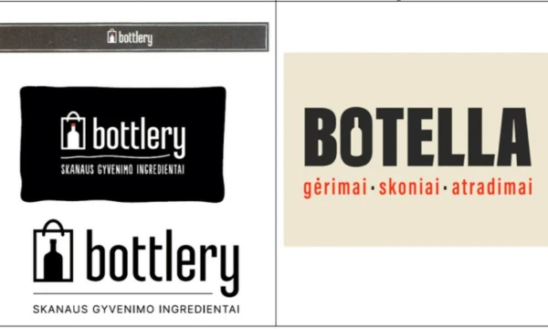 Ginčijamas prekių ženklas dešinėje. Valstybinio patentų biuro iliustracija.