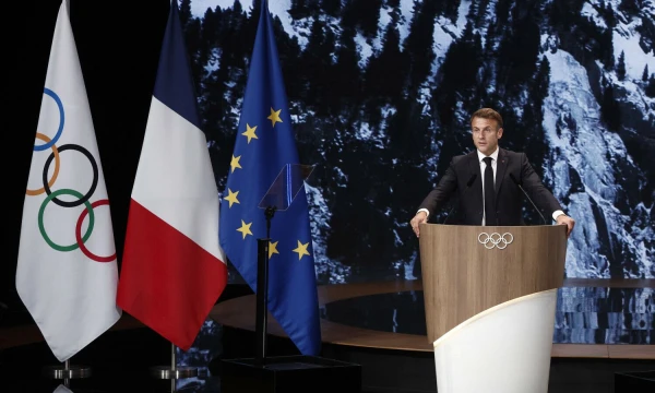 Prancūzijos prezidentas Emmanuelis Macronas TOK sesijoje. 2024 m. liepos 24 d., Paryžius. Benoit Tessier („Reuters“ / „Scanpix“) nuotr.