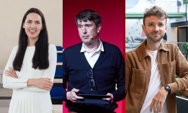 Iš kairės: Audronė Nakrošienė, ISM vadybos ir ekonomikos universiteto vadovų MBA direktorė, Giedrius Dzekunskas, „Danske Bank“ filialo Lietuvoje vadovas, Karolis Rimkus, „Caption“ vadovas ir įkūrėjas. VŽ koliažas.