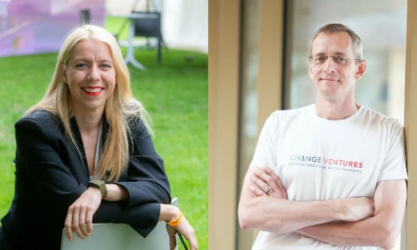 Jonė Vaitulevičiūtė, „FirstPick“ ir „Startup Wise Guys Lithuania“ partnerė, ir  Andrisas K. Berzinas, „Change Ventures“ vadovaujantis partneris. VŽ koliažas