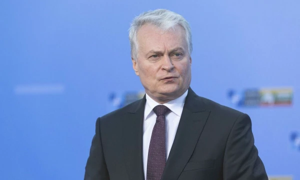 Lietuvos Prezidento Gitano Nausėdos komentaras žiniasklaidai NATO viršūnių susitikimo Vilniuje metu. Juditos Grigelytės (VŽ) nuotr.