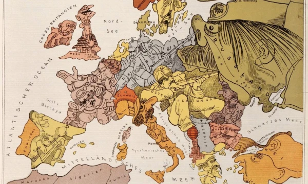 Karui besiruošiančios Europos žemėlapio karikatūra. W. Triero piešinys, „Vikipedija“