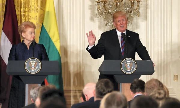 Donaldo Trumpo, JAV prezidento, ir Baltijos šalių vadovų spaudos konferencija. Carloso Barria („Reuters“ / „Scanpix“) nuotr.