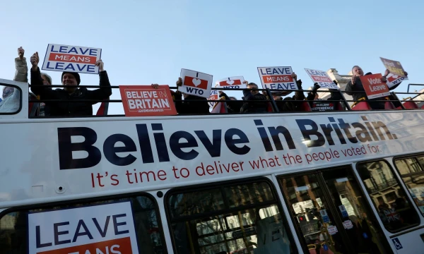 Pro-Brexit demonstrators protest outside the Houses of Parliament, in Westminster, London, Britain, February 14, 2019. REUTERS/Hannah McKay