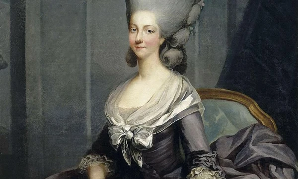 Prancūzų didikės Marie Therese de Savoie-Carigan šukuosena XVIII a. antroje pusėje buvo visų nuostabiausia. Francois Callet paveikslas 1776 m. 