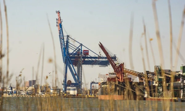 Klaipedos jūrų uostas. „Klaipėdos Smeltė” kranai ir  "Birių krovinių terminalas". Algimanto Kalvaičio nuotr.