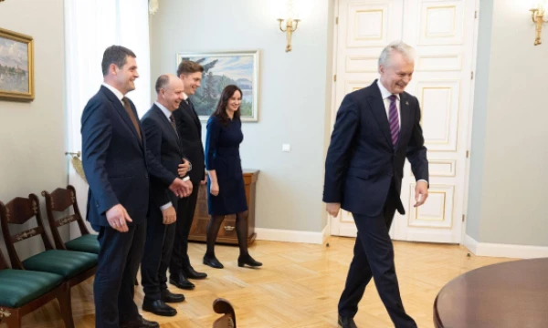 Valdančiosios koalicijos partijų vadovai Prezidentūroje. Juditos Grigelytės (VŽ) nuotr.