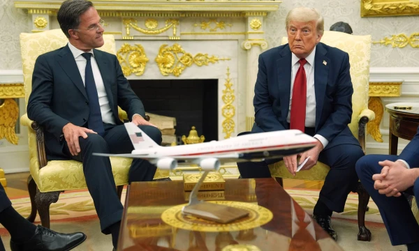 NATO vadovas M. Rutte ir JAV prezidentas Donaldas Trumpas. Evano Vucci („AP Photo“ / „Scanpix“) nuotr. 