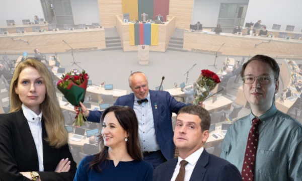 Iš kairės: R. Urbonaitė, politologė, I. Ruginienė, premjerė, J. Olekas, Seimo pirmininkas, R. Žemaitaitis, „Nemuno aušros“ lyderis, ir M. Baltrukevičius, politologas. VŽ koliažas